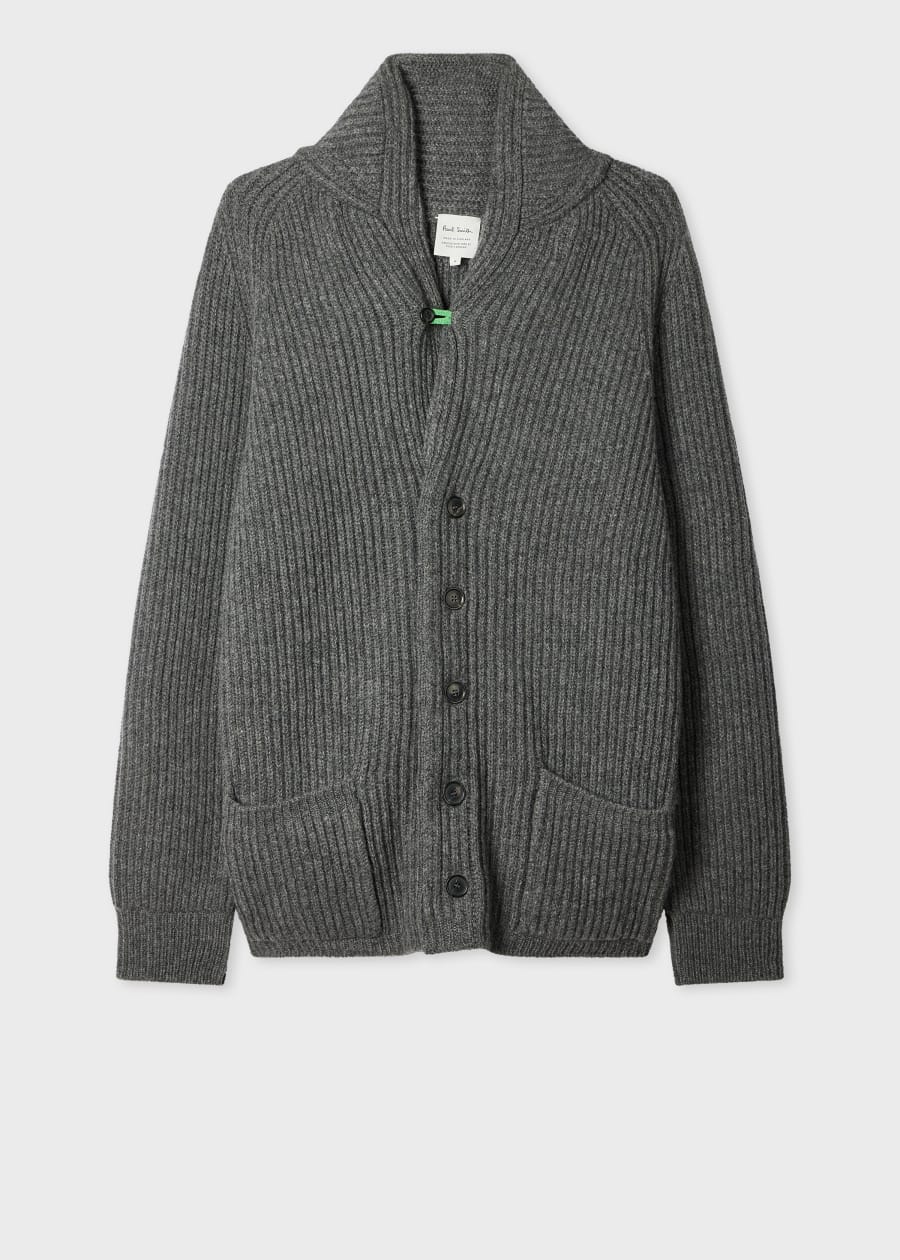 Men's Black Textured Merino Wool Cardigan
