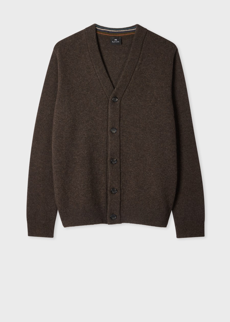 Men's Black Textured Merino Wool Cardigan