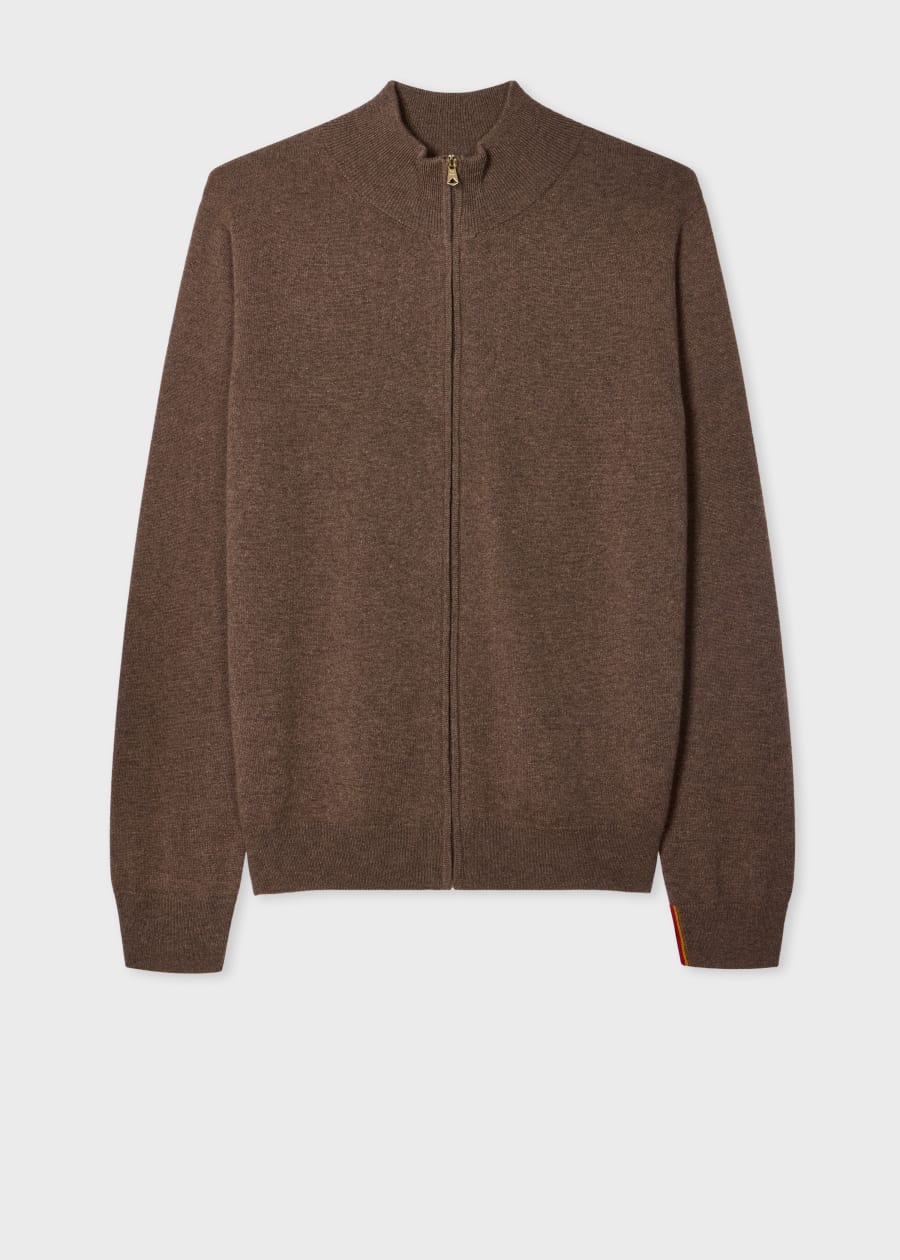Navy Washable Merino Wool 'Signature Stripe' Zip Cardigan