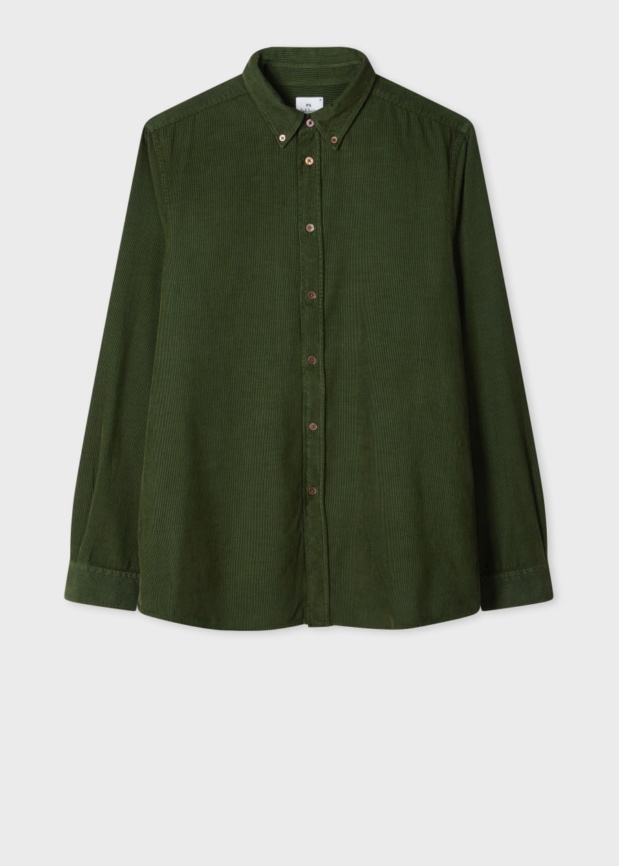 Men's Olive Green Corduroy Patch-Pocket Shirt