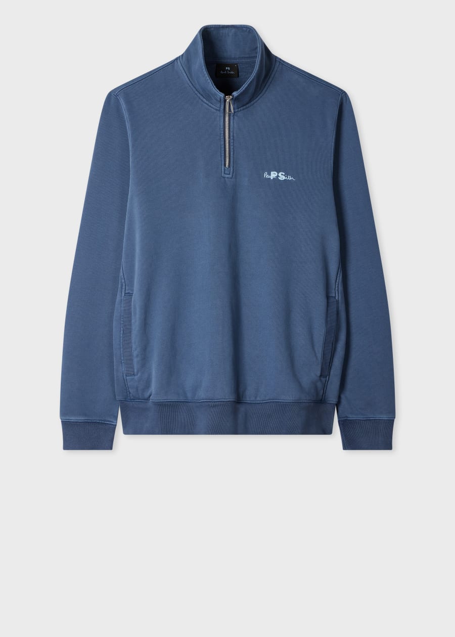 Men's Black Cotton Zebra Logo Zip-Neck Sweatshirt