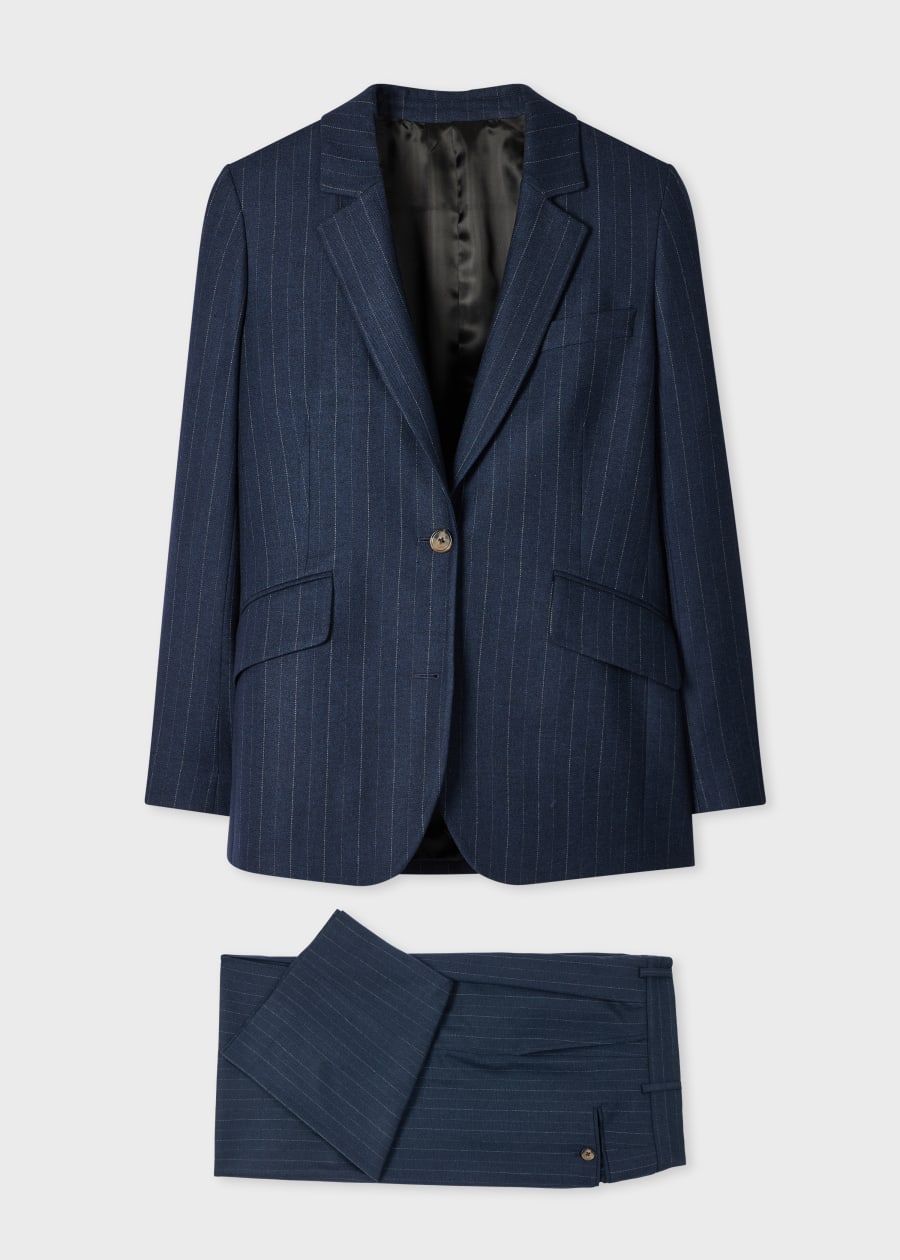 Paul Smith BLACK レディース スーツ ストライプ ネイビー 40 Women's A Suit To Travel In - Black Wool Double Breasted Two-Piece