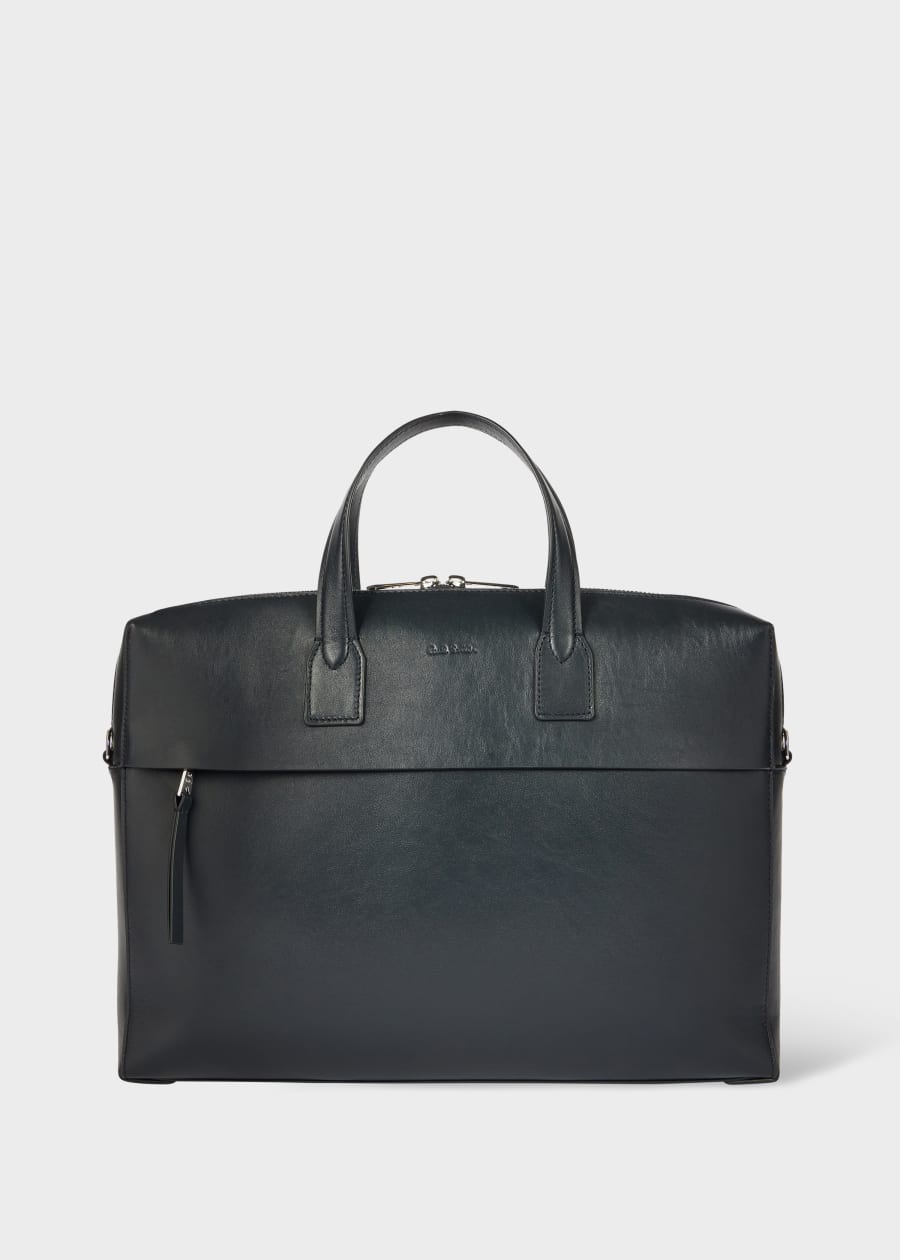 Paul Smith ブラック(ピンストライプ)総裏 size S Men's Black Leather 'Signature Stripe' Trim Double-Zip Folio