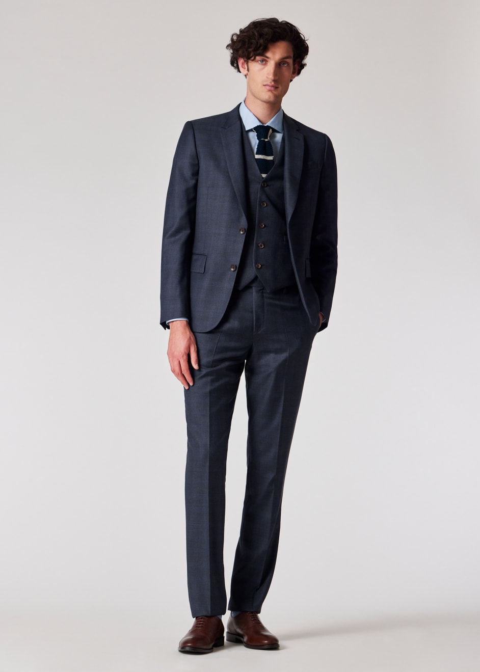 美品　PaulSmith　SOHO FIT　スリーピーススーツ　濃紺　Мサイズ The Soho - Tailored-Fit Dark Blue Check Wool Three-Piece Suit