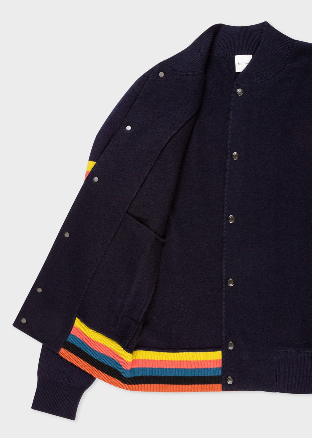 Navy Wool 'Artist Stripe' Arm Bomber Jacket