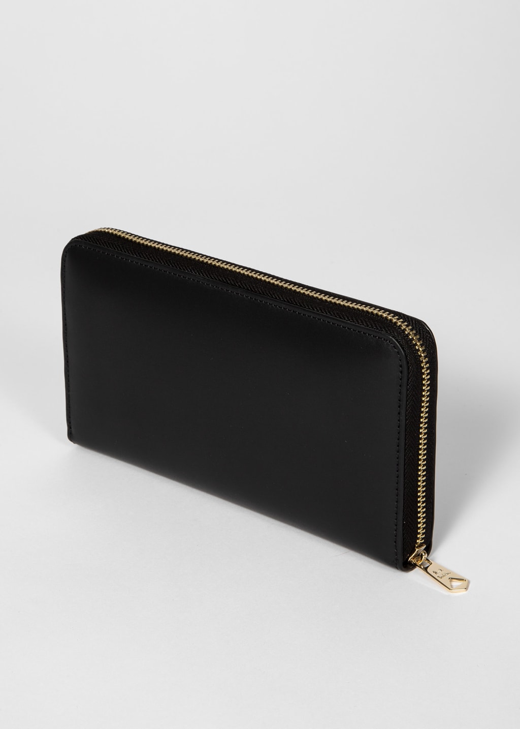 Product View - Large Black Leather 'Signature Stripe' Interior Zip-Around Wallet by Paul Smith