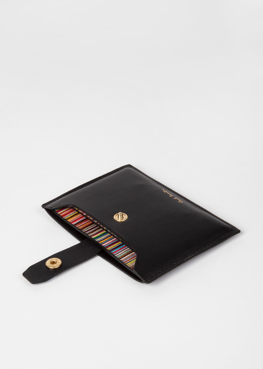 Product View - Black Leather Credit Hard Holder With 'Signature Stripe' Pull Out by Paul Smith