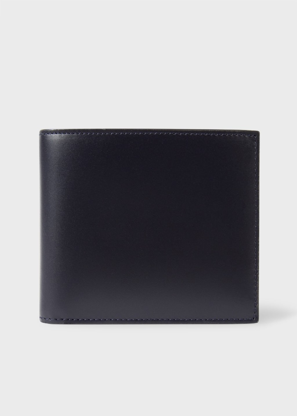 Front View - Navy Leather Monogrammed Billfold Wallet Paul Smith