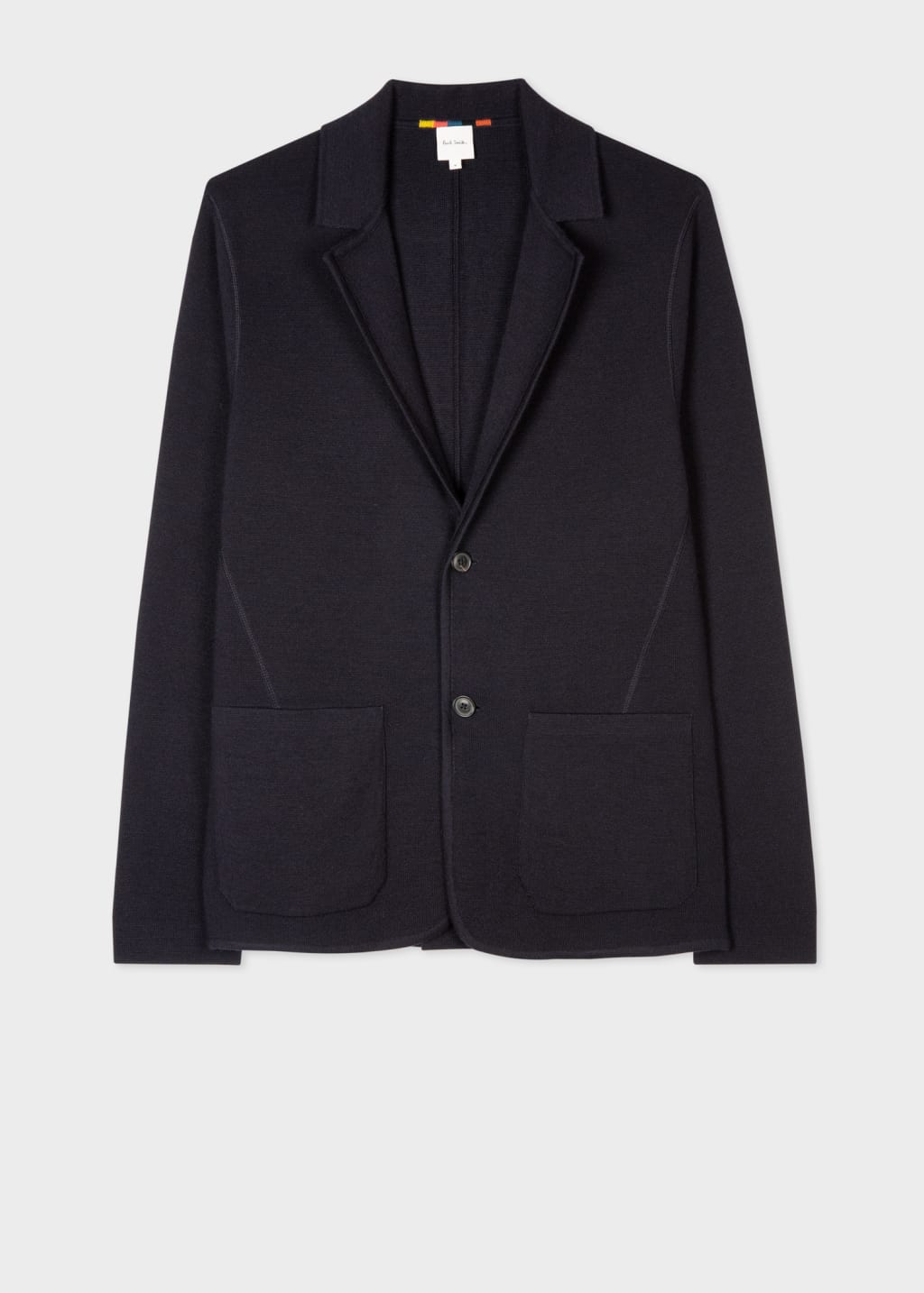Front View - Navy Knitted Wool Cardigan Blazer Paul Smith