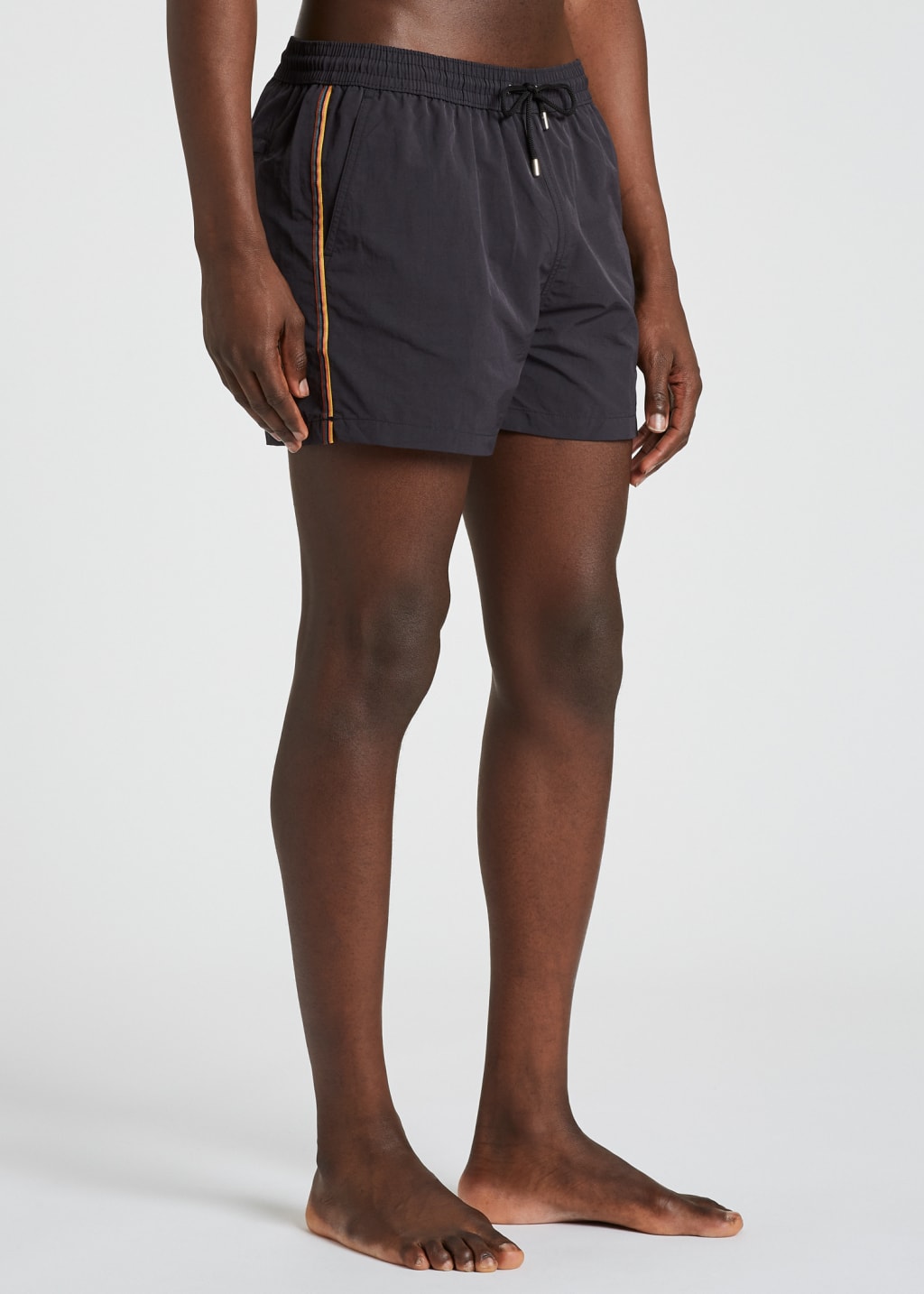 Model View - Black Swim Shorts With 'Artist Stripe' Trim Paul Smith