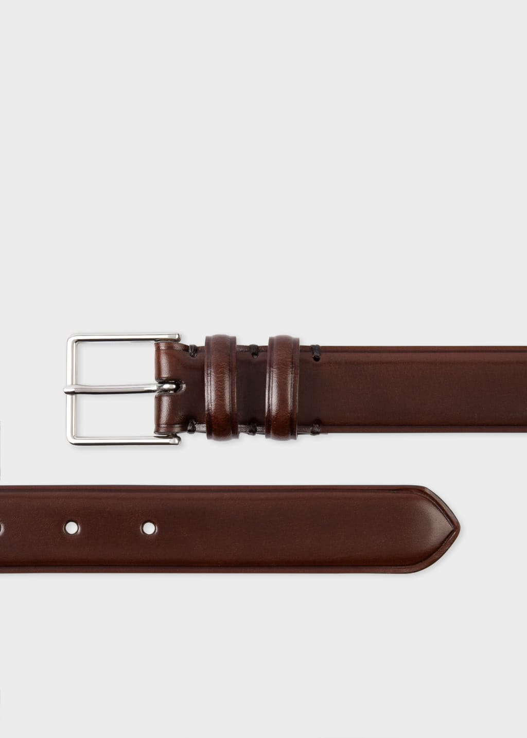 Detail View - Chocolate Brown Leather Double Keeper Classic Suit Belt Paul Smith