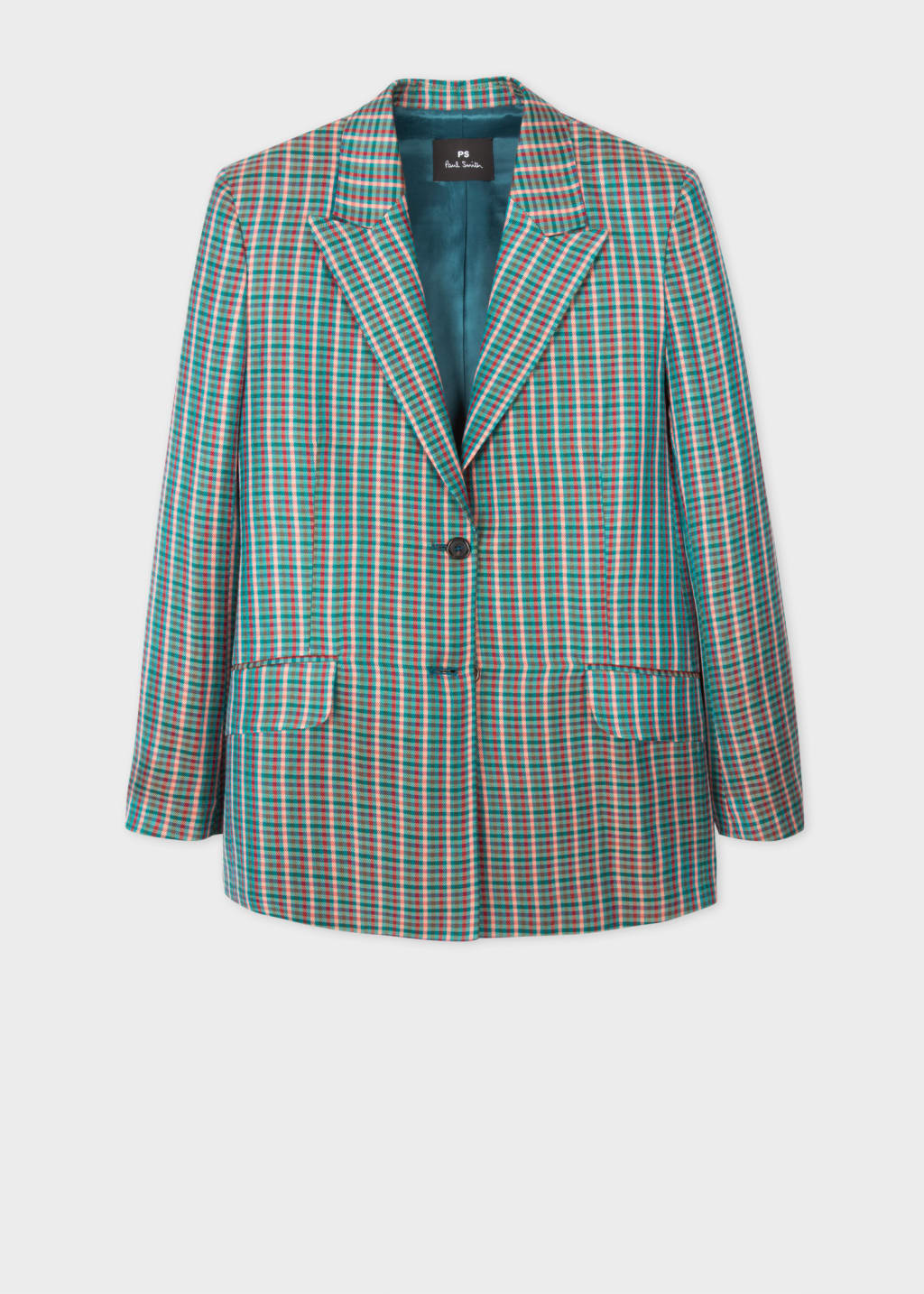 Women's Teal and Pink Gingham Blazer