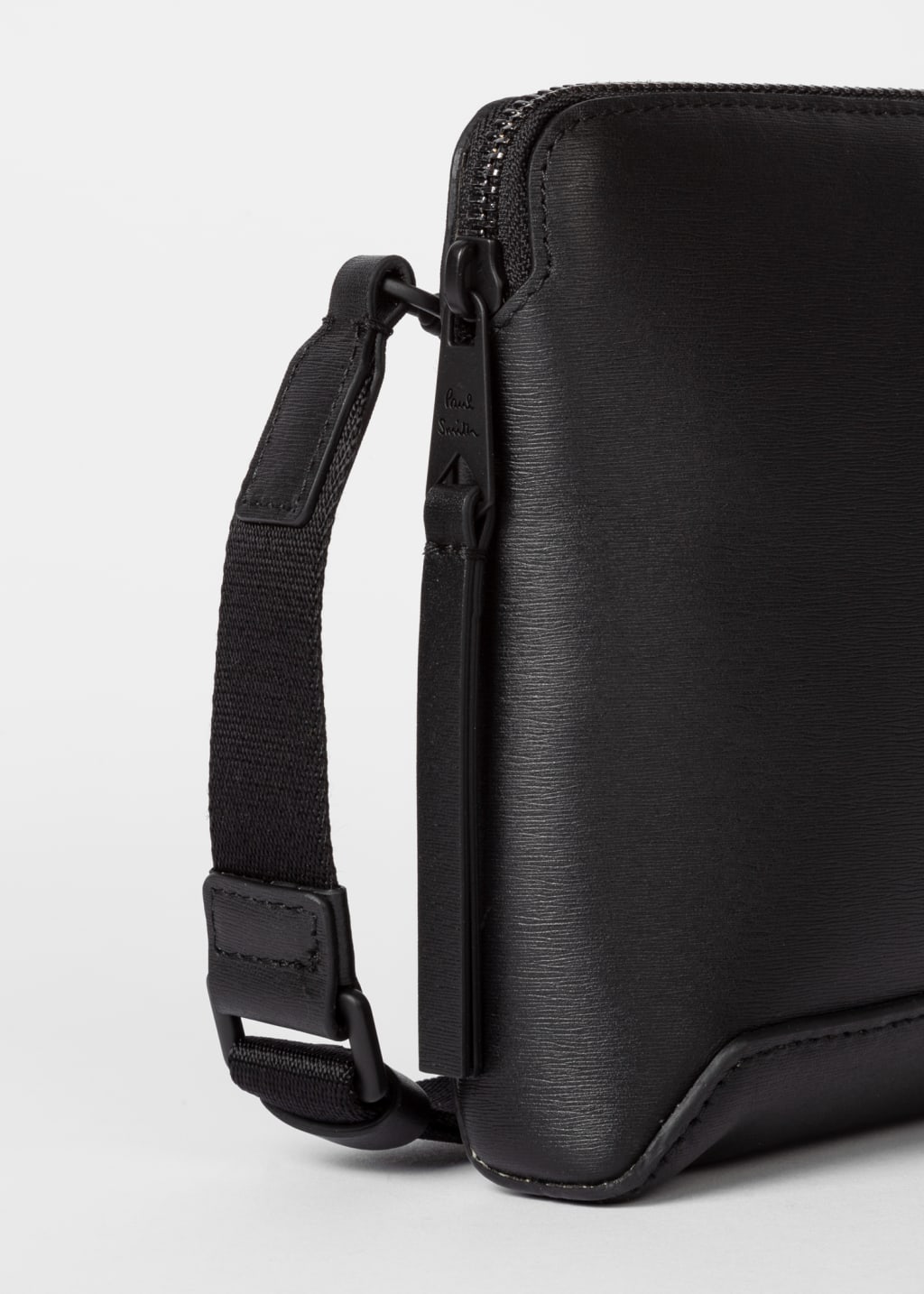 Detail View - Black Embossed Leather Musette Bag Paul Smith