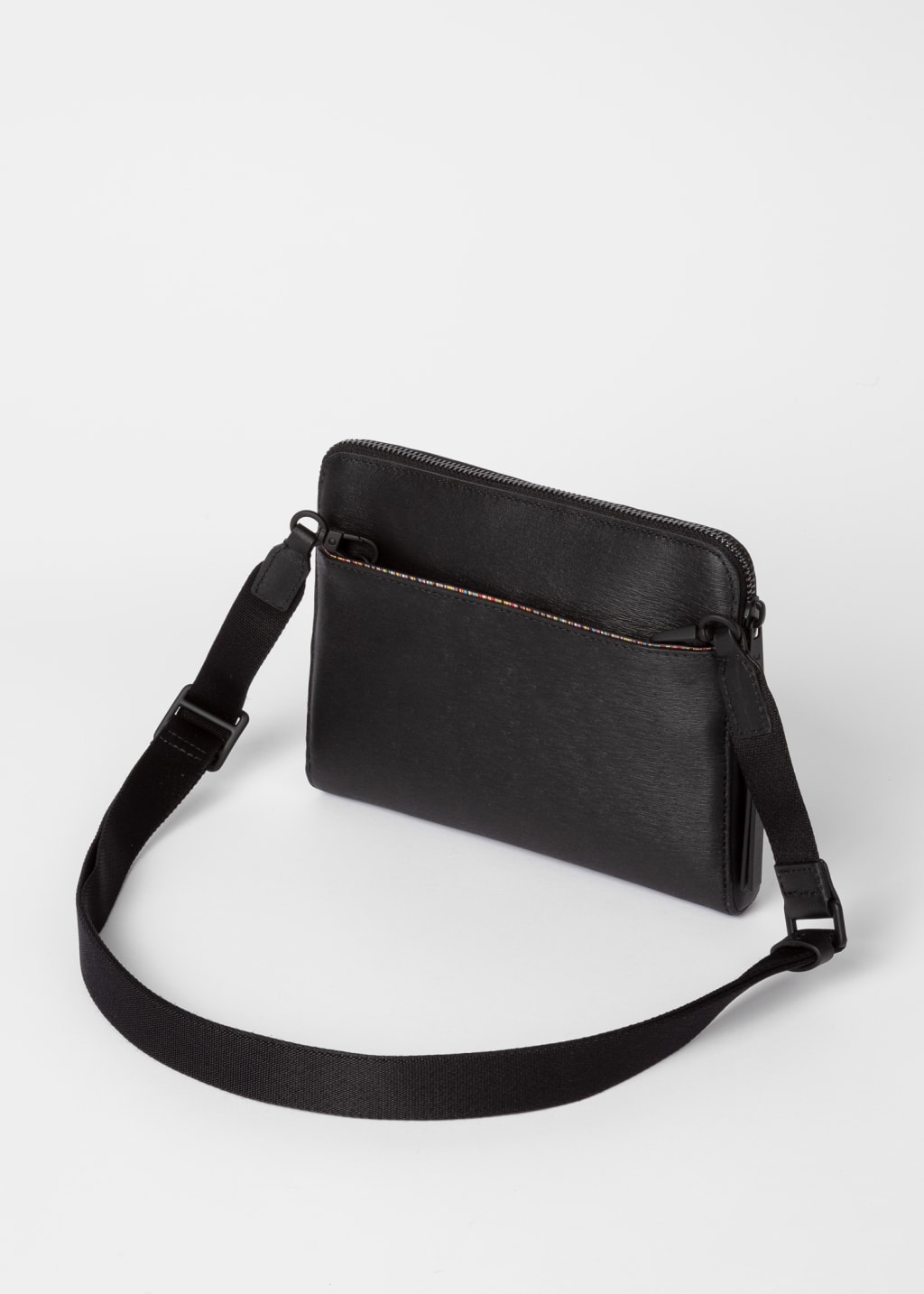 Detail View - Black Embossed Leather Musette Bag Paul Smith