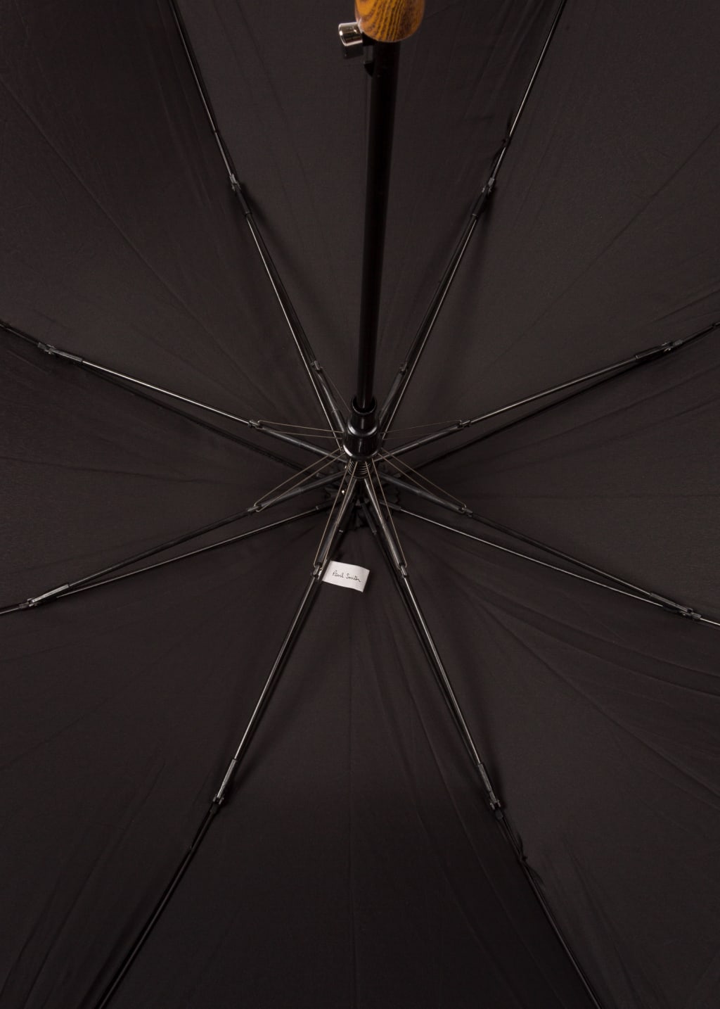 Detail View - Black 'Signature Stripe' Border Walker Umbrella With Wooden Handle Paul Smith