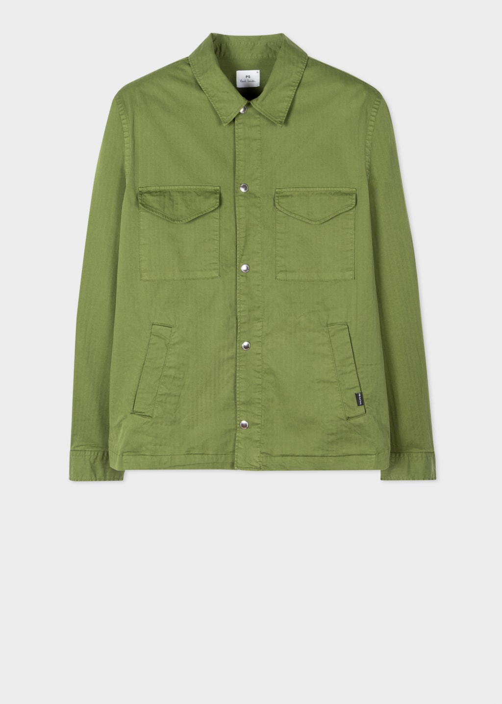 Green Stretch-Cotton Herringbone Twill Shirt Jacket