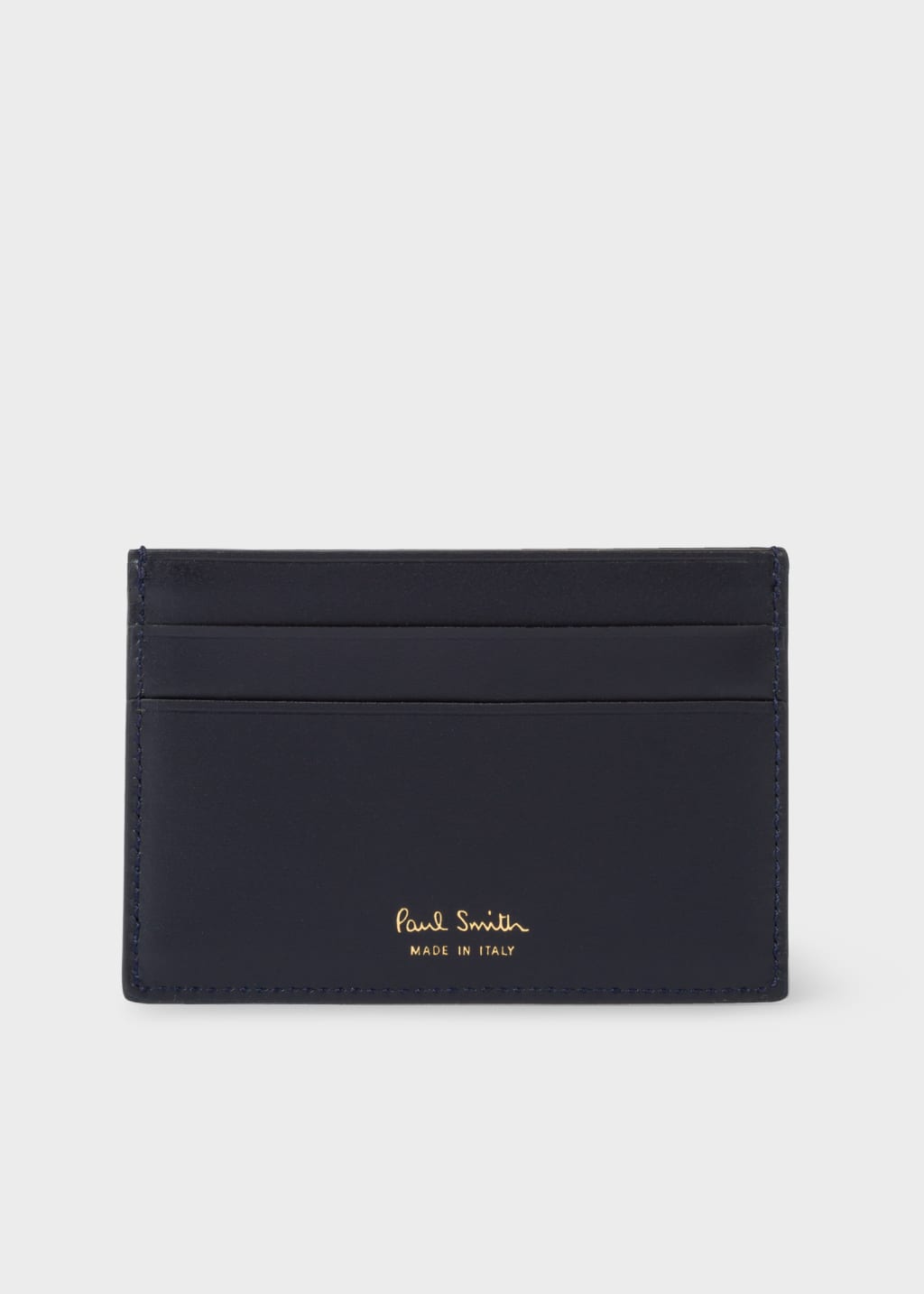 Front View - Navy Calf Leather Monogrammed Card Holder Paul Smith