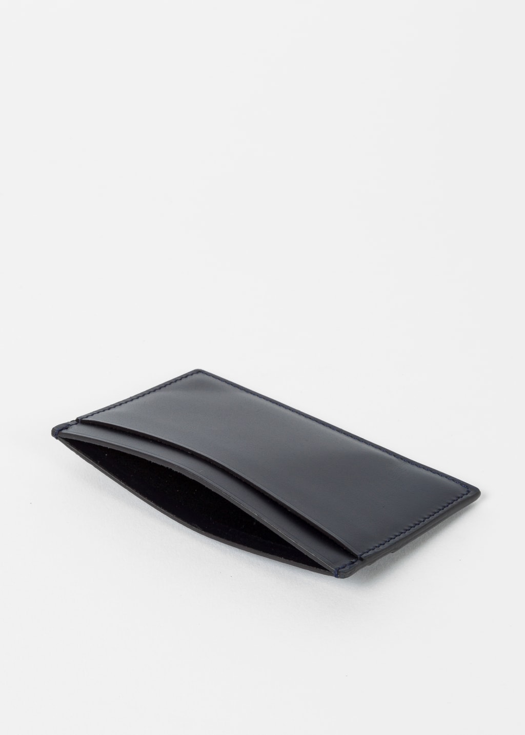 Detail View - Navy Calf Leather Monogrammed Card Holder Paul Smith