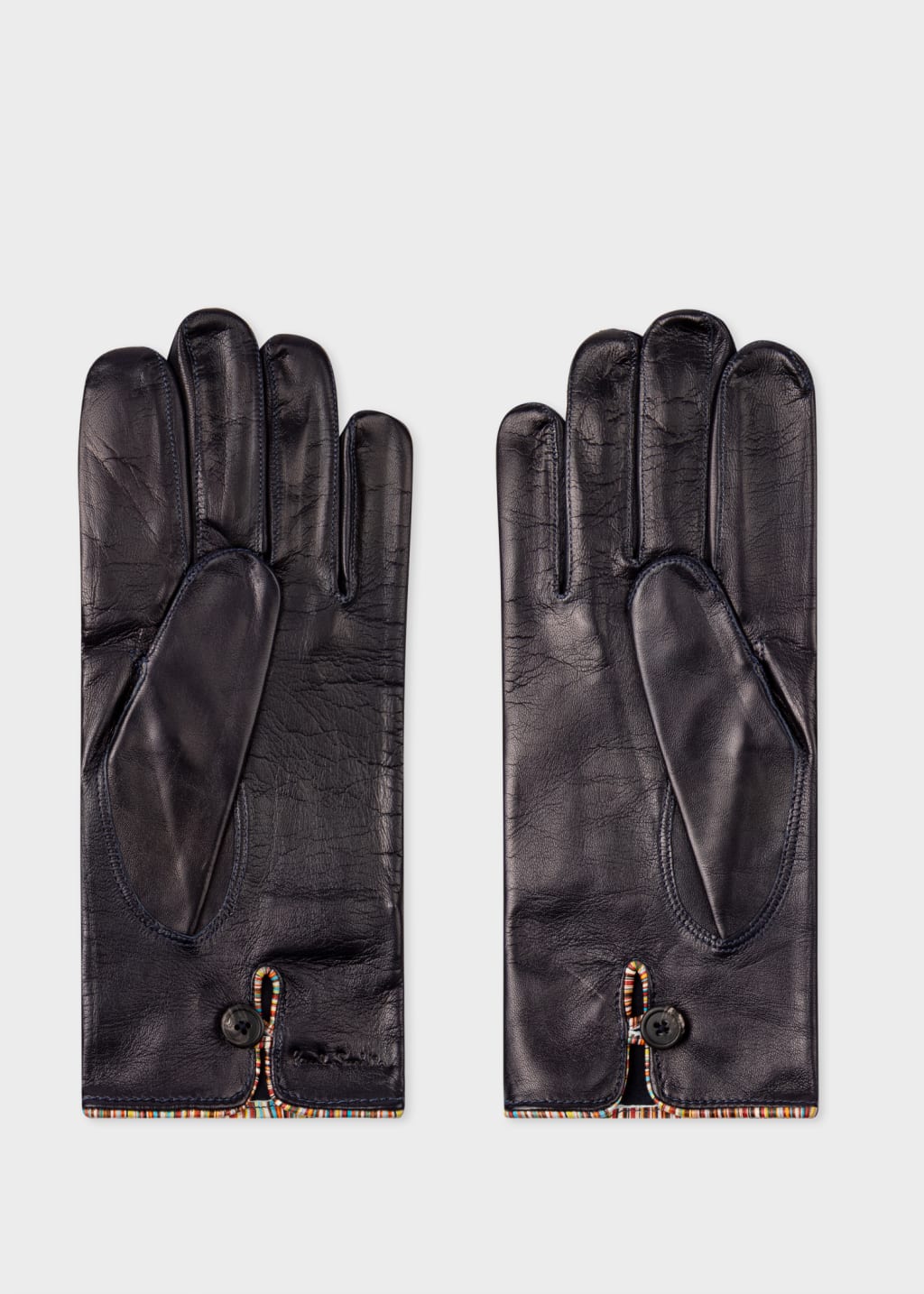 Back View - Navy Leather Gloves With 'Signature Stripe' Piping Paul Smith