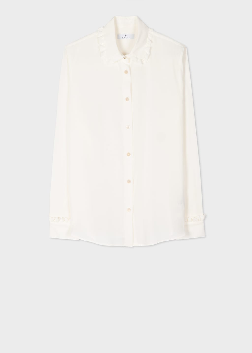 Women's Cream Silk-Blend Frill Collar Shirt