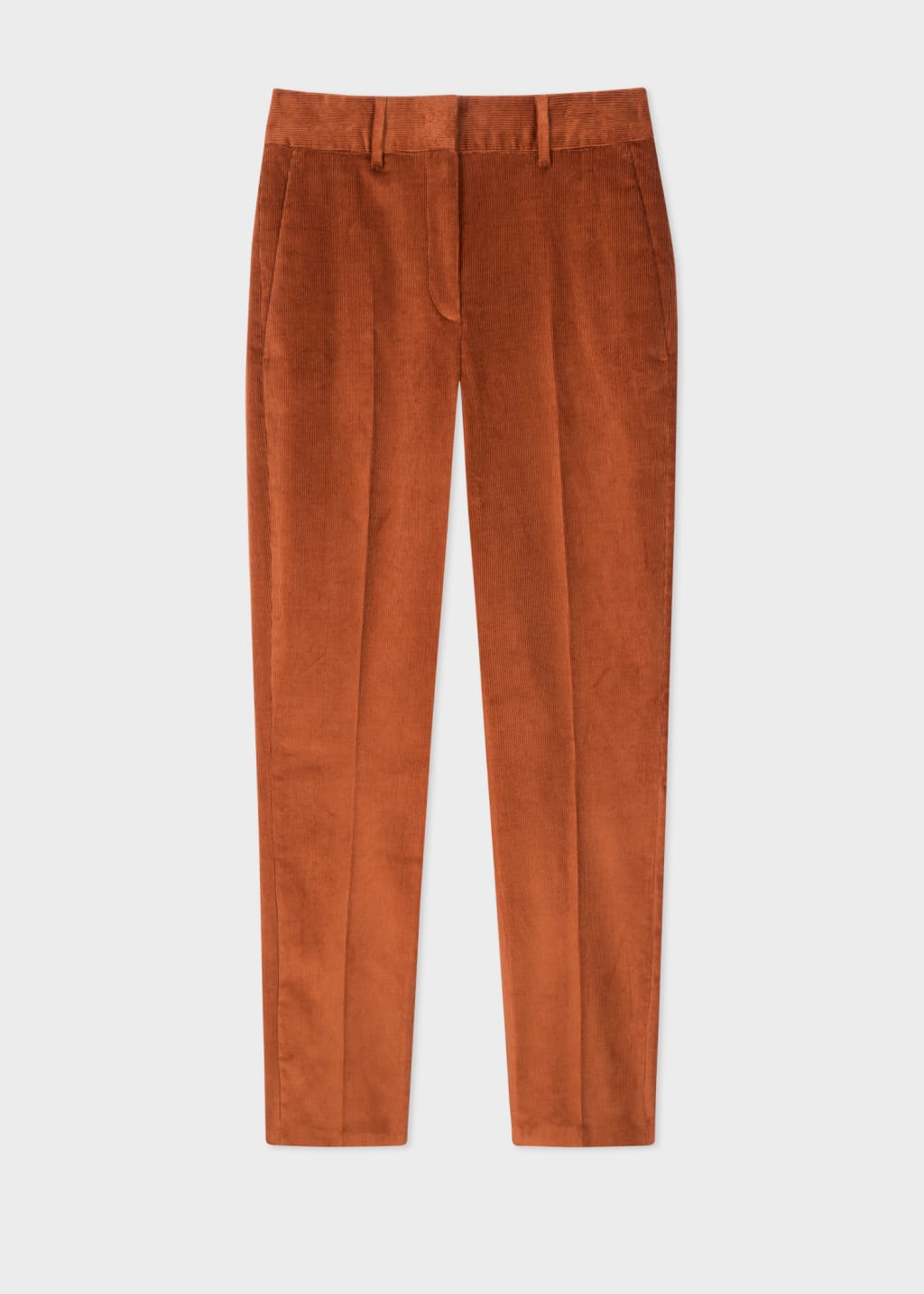 Women's Tapered-Fit Rust Corduroy Trousers
