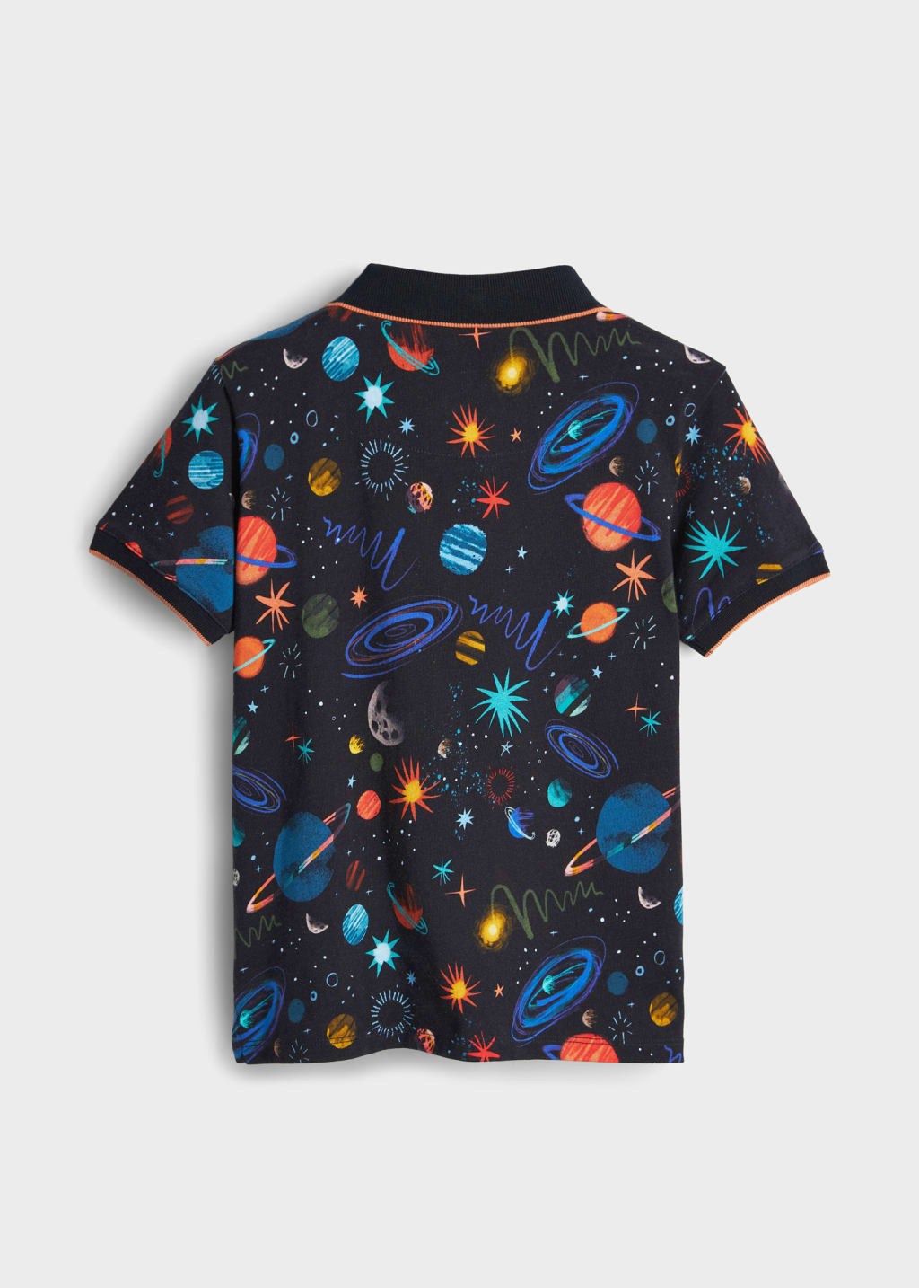 Back View - 2-13 Years Navy Planet Print Short-Sleeve Polo Shirt Paul Smith