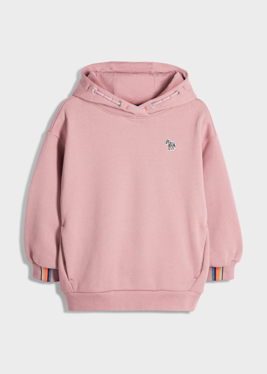 Front View - 2-13 Years Pink Cotton Zebra Pullover Hoodie Paul Smith
