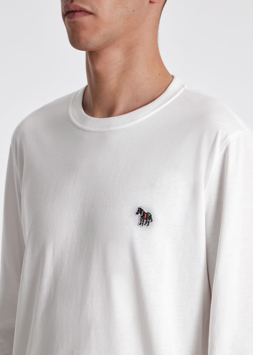 Detail Model View - White Cotton Zebra Logo Long-Sleeve T-Shirt Paul Smith