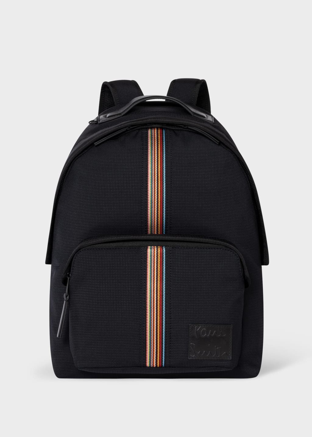 Front View - Black 'Signature Stripe' Backpack Paul Smith