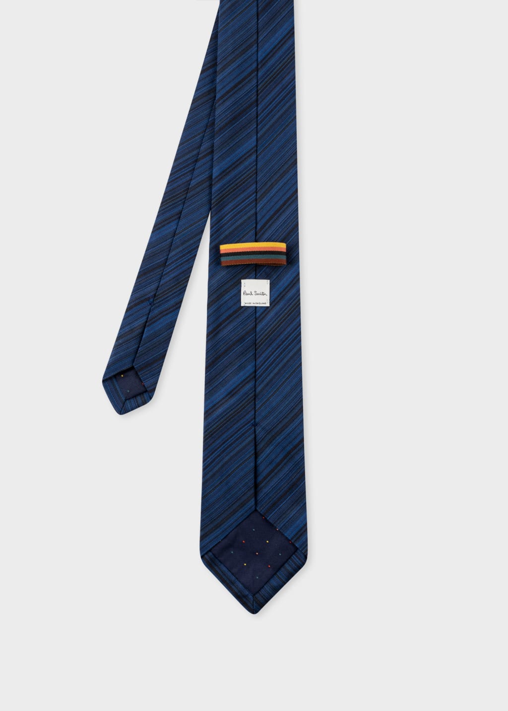 Back View - Blue Muted 'Signature Stripe' Silk Tie Paul Smith