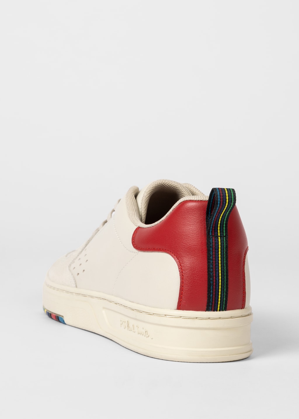 Detail View - Cream Leather 'Cosmo' Trainers With Red Trim Paul Smith