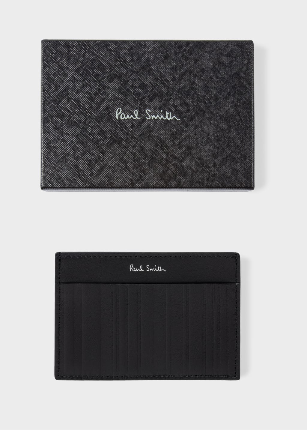 Detail View - Black Leather 'Shadow Stripe' Credit Card Holder Paul Smith
