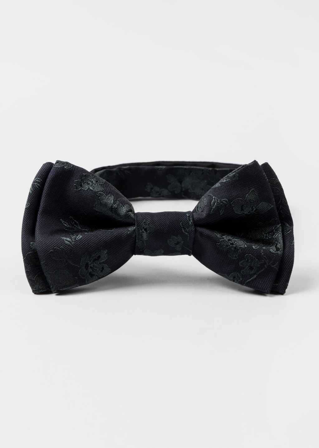 Front View - Black Silk Floral Bow Tie Paul Smith
