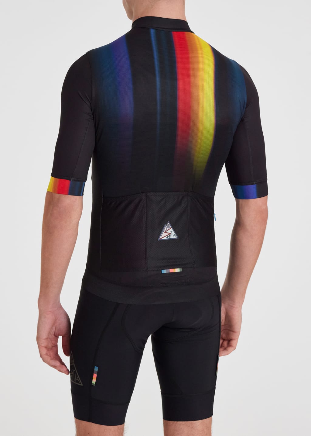 Model View - Men's Black Race Fit Cycling Jersey With 'Artist Stripe' Fade Paul Smith