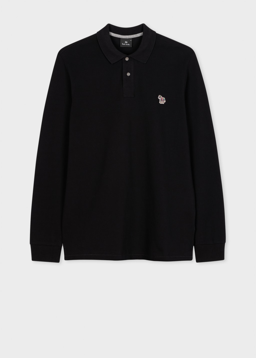 Front View - Black Cotton Zebra Logo Long-Sleeve Polo Shirt Paul Smith