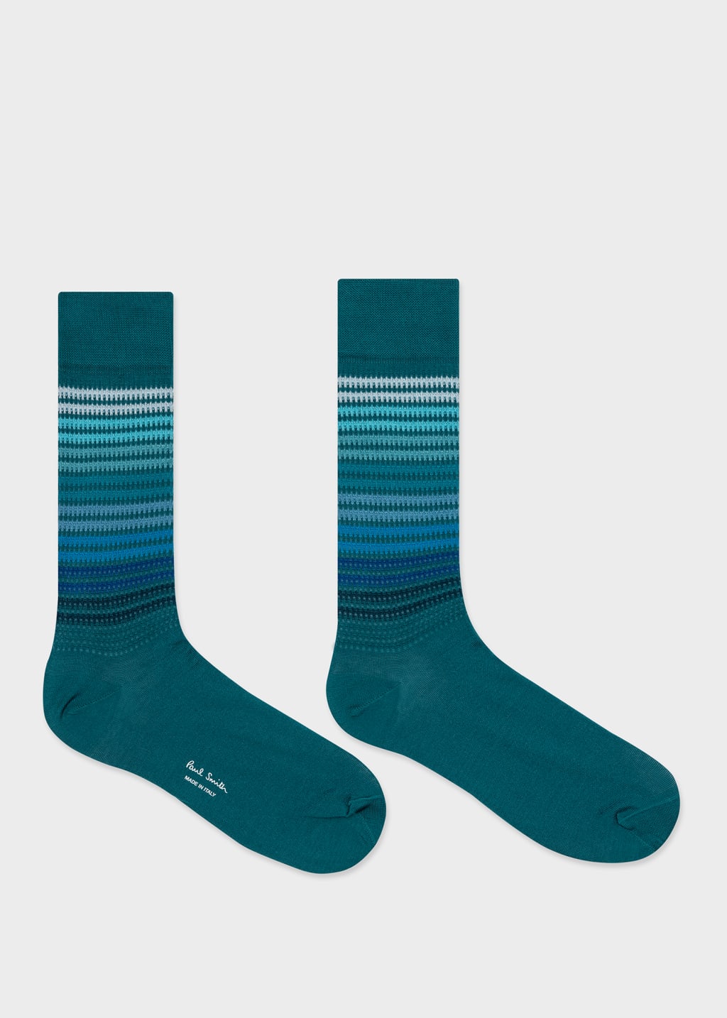 Pair View - Teal Embroidered Stripe Socks Paul Smith