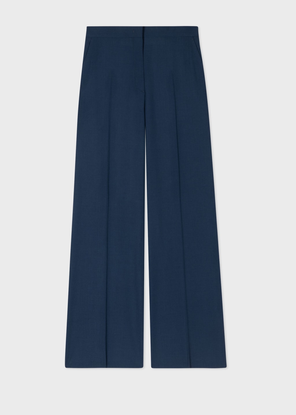 Front View - Women's Navy Wool-Hopsack Wide Leg Trousers by Paul Smith