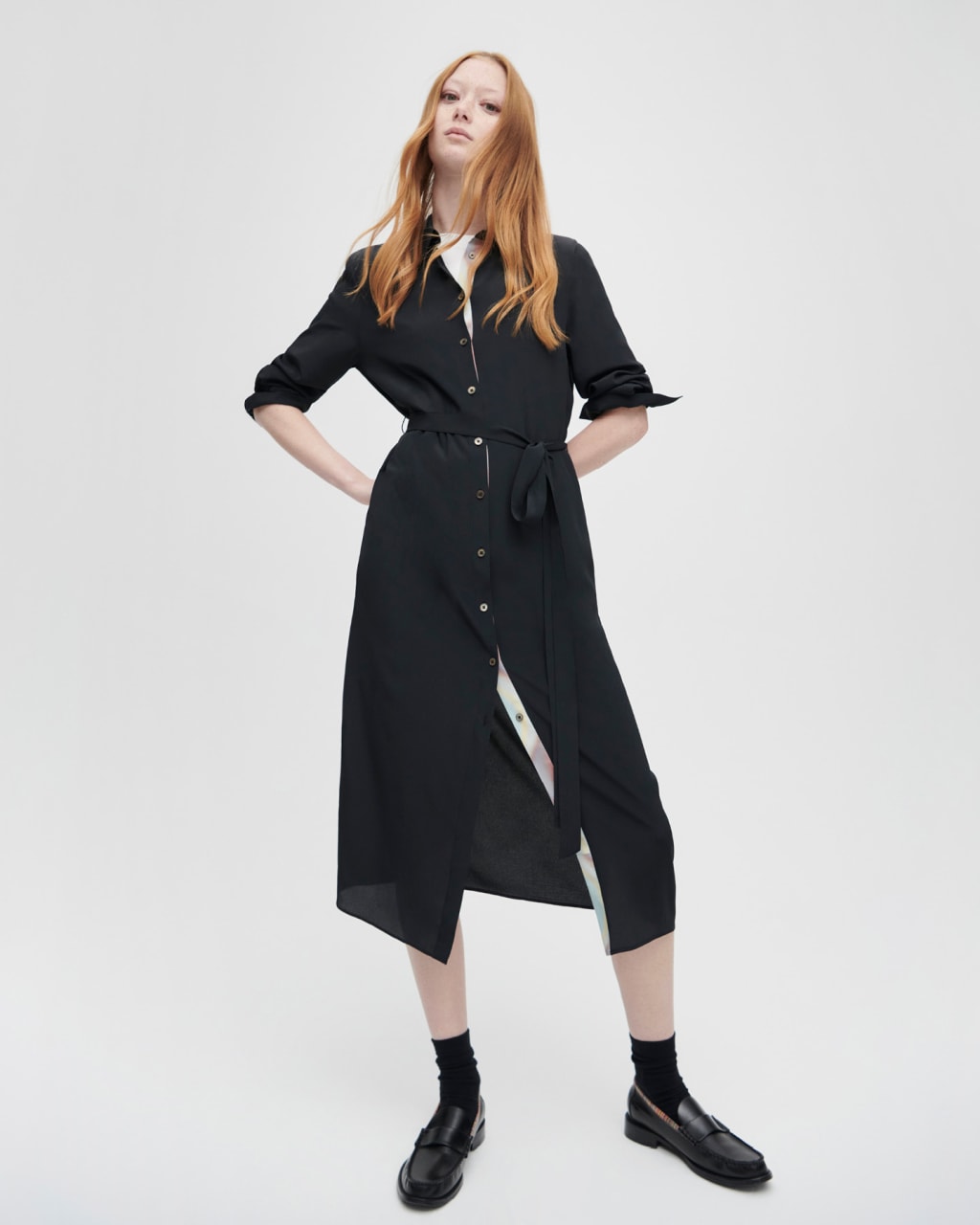 Silk Shirt Dress in Black
