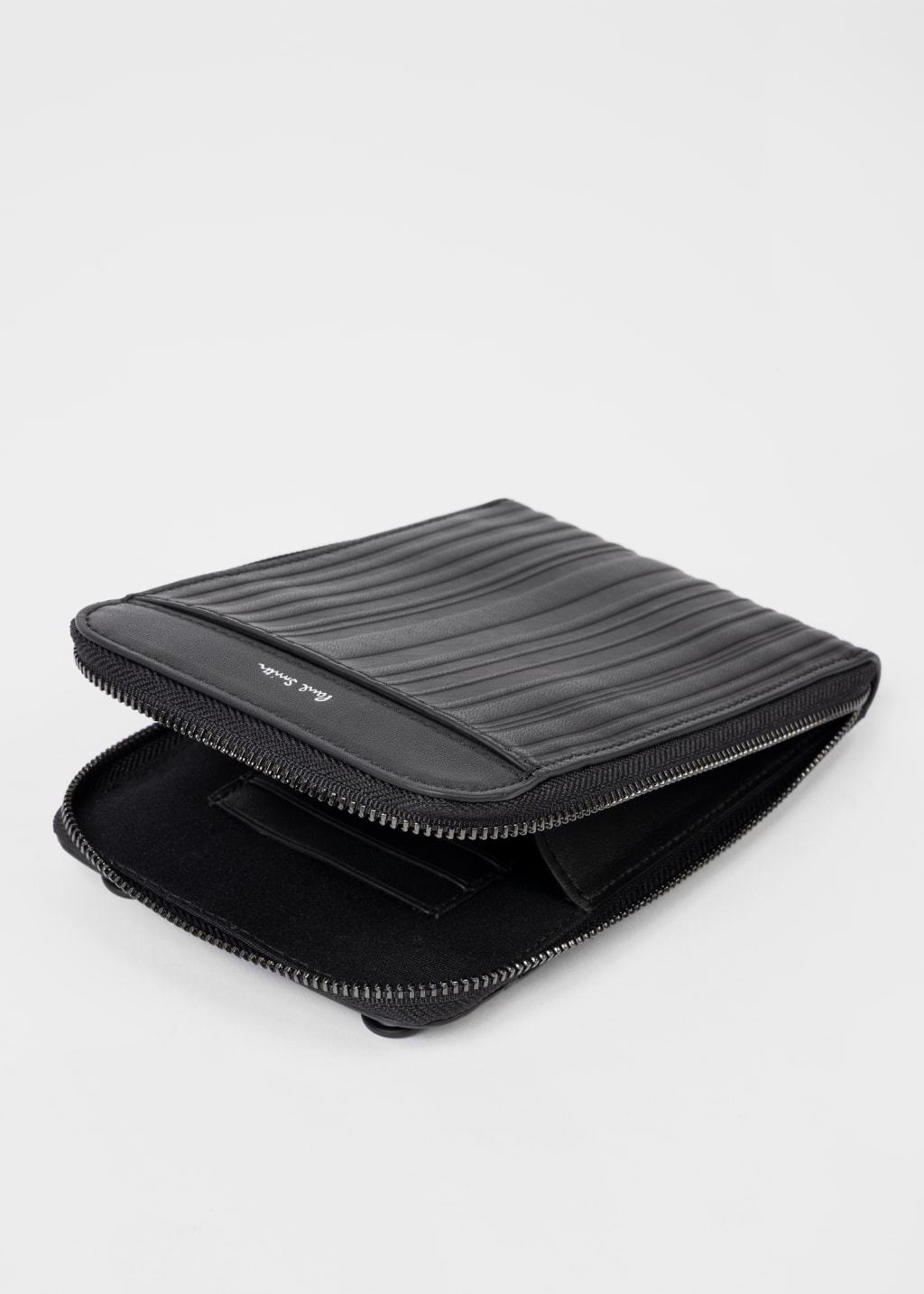 Detail View - Black Leather 'Shadow Stripe' Phone Wallet Bag Paul Smith