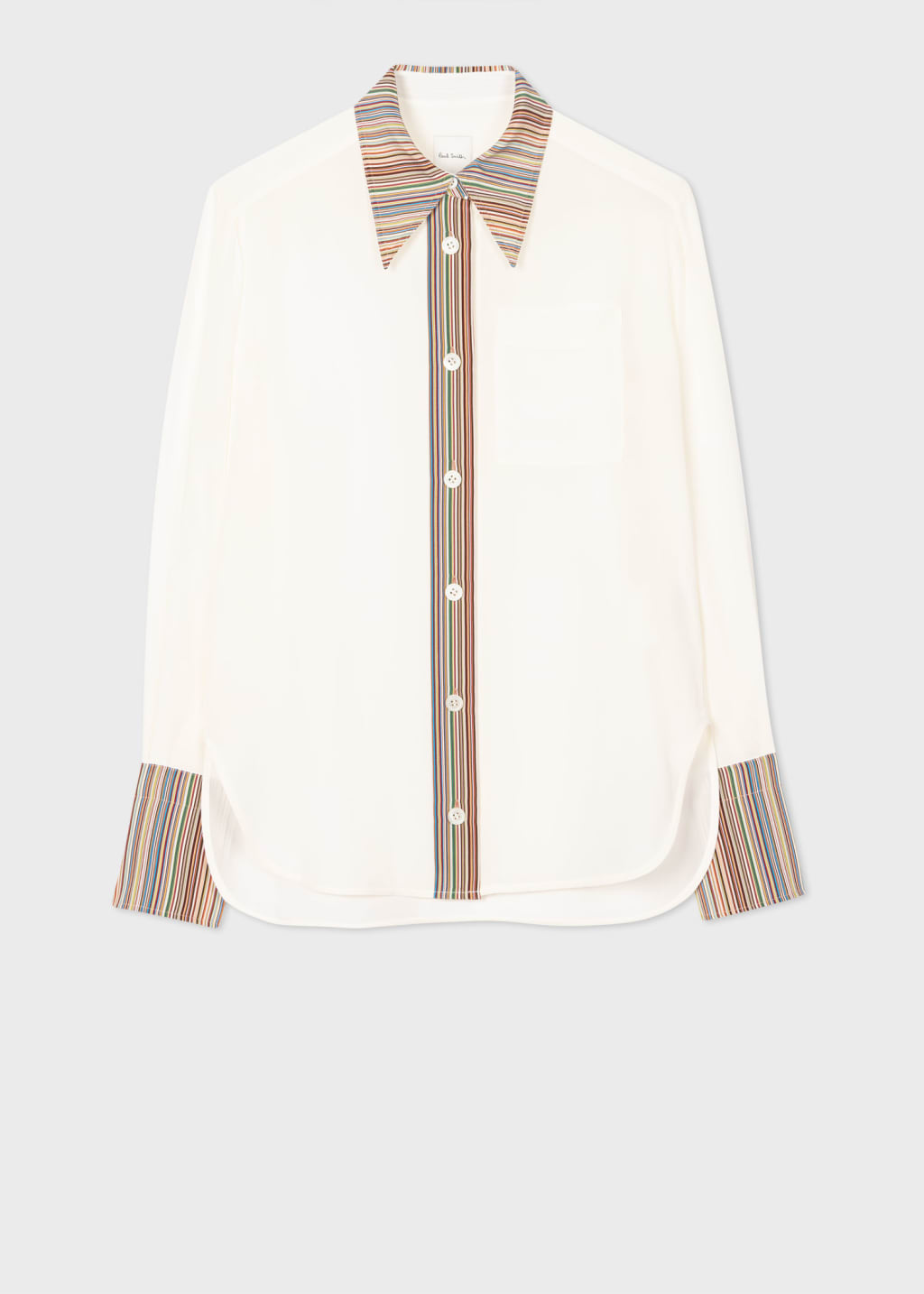 Product View - Women's Ivory Silk 'Signature Stripe' Long-Sleeve Shirt by Paul Smith