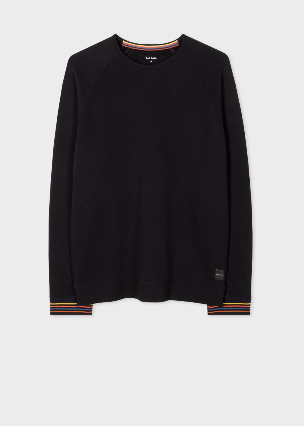 Front View - Black Cotton 'Artist Stripe' Cuff Long-Sleeve Lounge Top Paul Smith