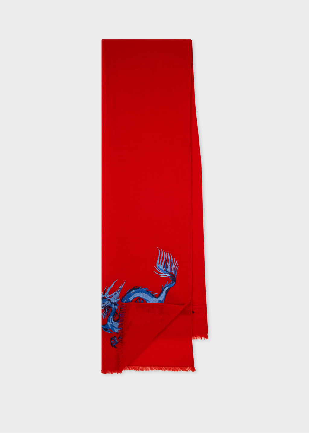 Front View - Red Wool 'Year Of The Dragon' Scarf Paul Smith