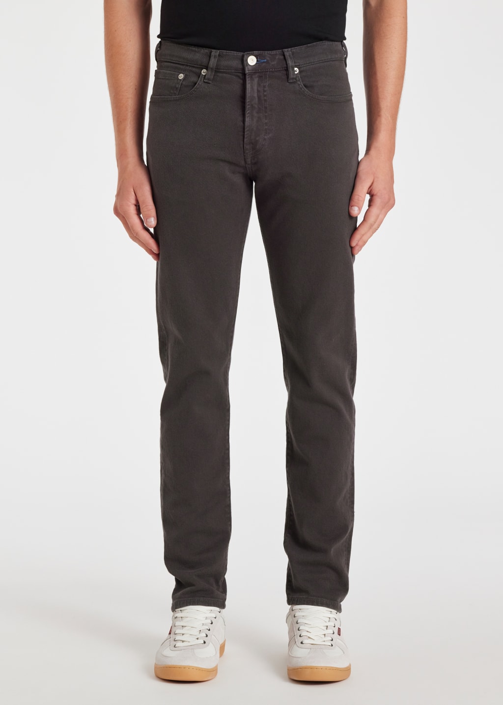 Model View - Tapered-Fit Dark Grey Garment-Dyed Jeans