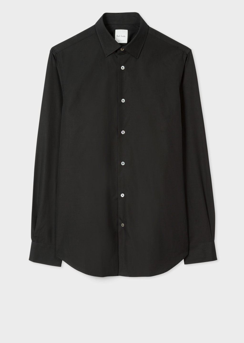 Front View - Tailored-Fit Black Cotton 'Artist Stripe' Cuff Shirt Paul Smith