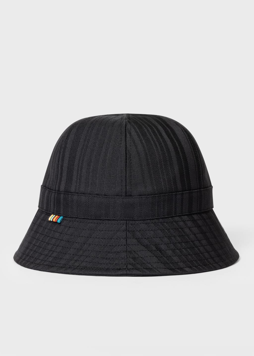 Front View - Black 'Shadow Stripe' Bucket Hat Paul Smith
