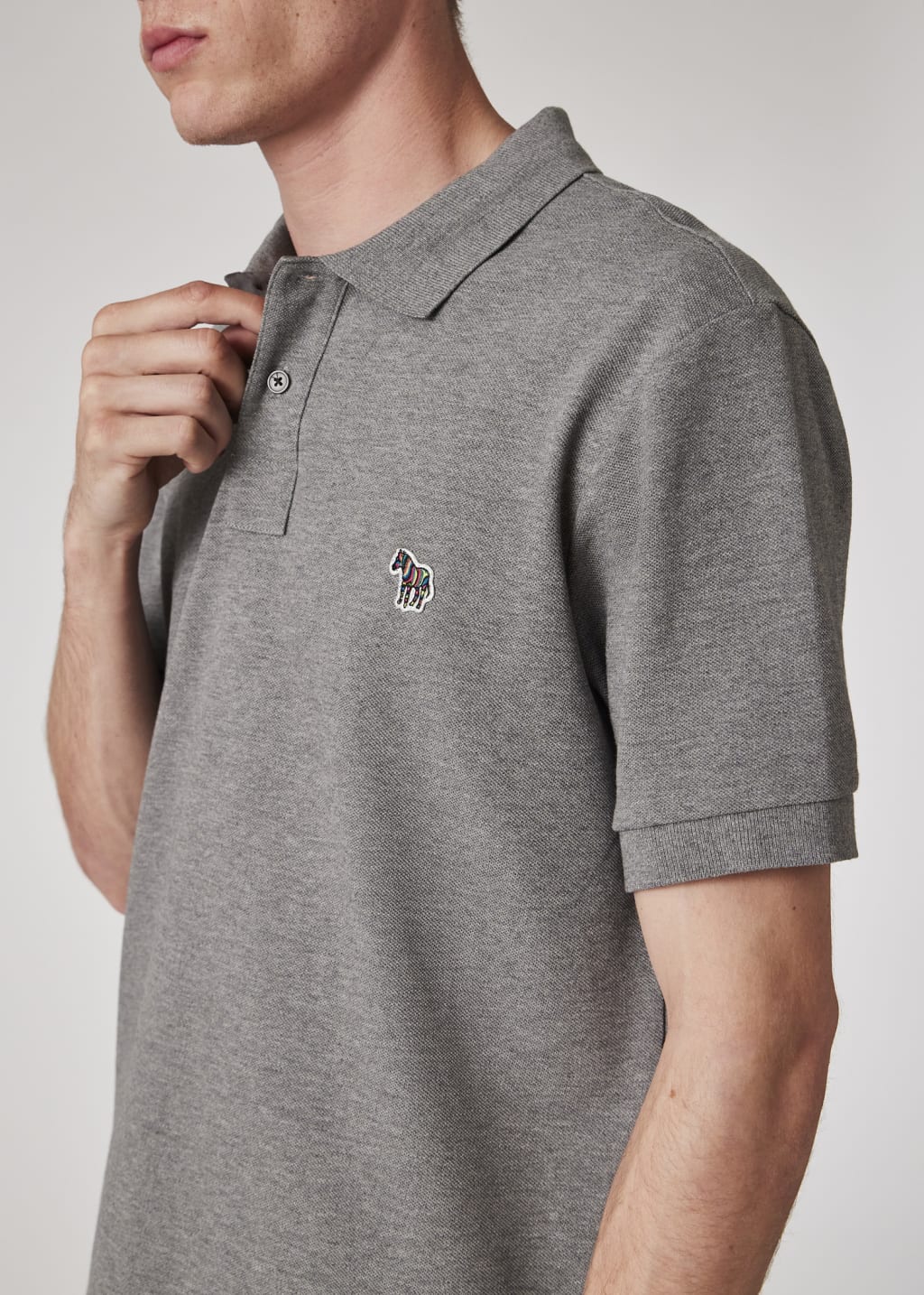Men's Grey Marl Cotton-Piqué Zebra Logo Polo Shirt