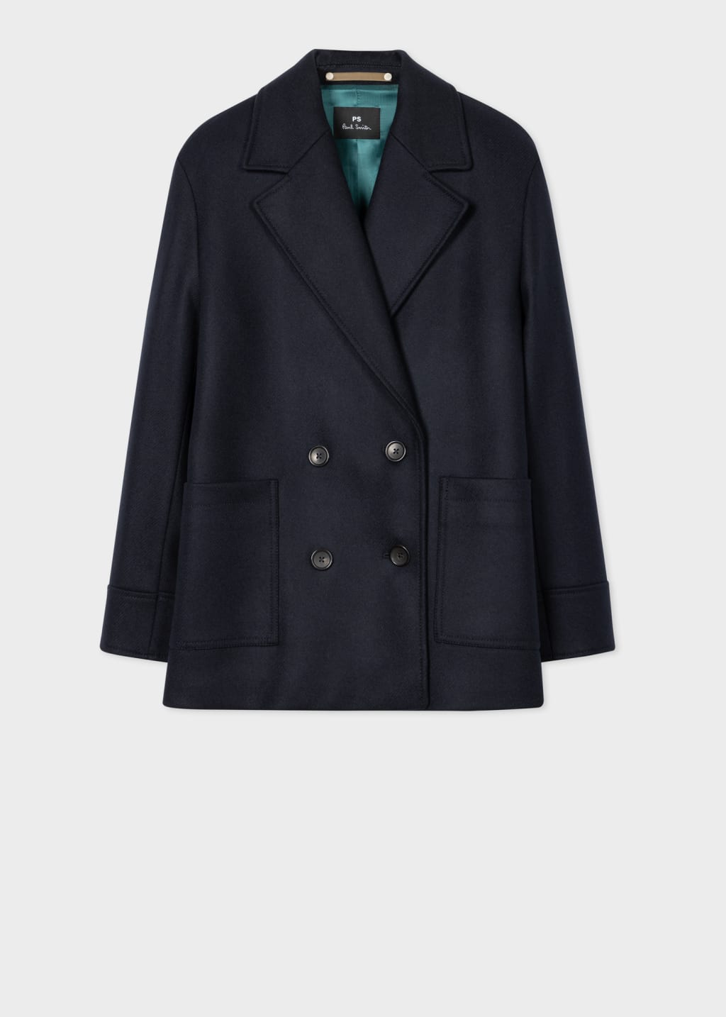Model View - Women's Navy Wool-Cashmere Blend Pea Coat by Paul Smith