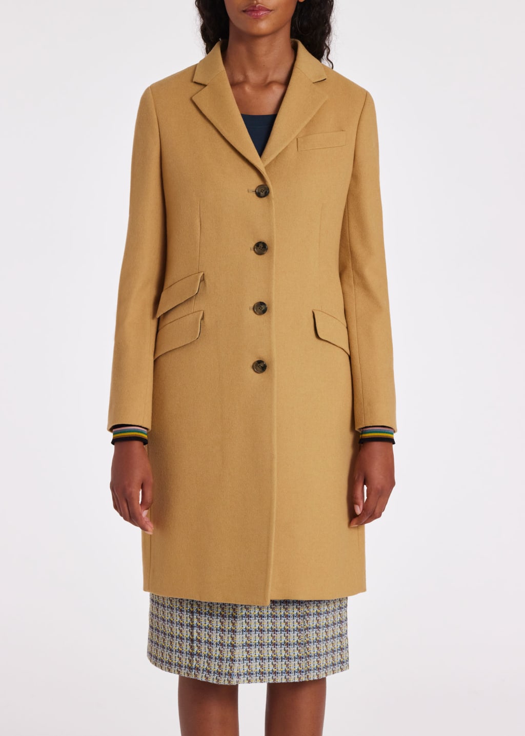 Model View - Women's Camel Wool-Cashmere Epsom Coat by Paul Smith