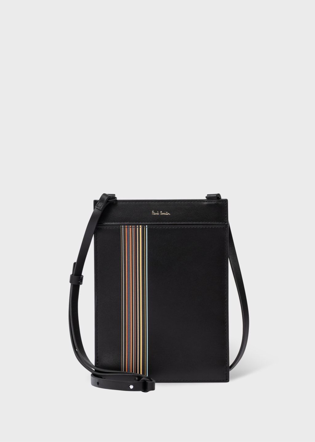 Front View - Black Leather 'Signature Stripe Block' Cross-Body Bag Paul Smith
