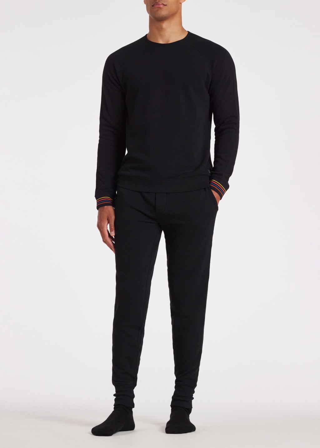 Model View - Black Cotton 'Artist Stripe' Cuff Long-Sleeve Lounge Top Paul Smith